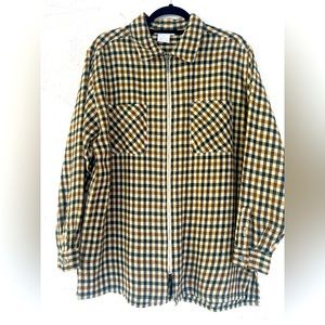 New York, 100% acrylic, medium, zippered, checkered brown, beige, black jacket.
